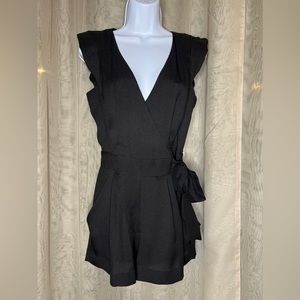 Rachel Roy Wrap Jumpsuit Playsuit Shorts Romper Black Retro Pinup Vintage Style